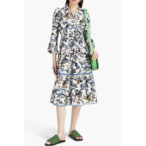 Diane Von Furstenberg Size XS White Floral Barry Gathered Poplin Midi Dress - Picture 13 of 13